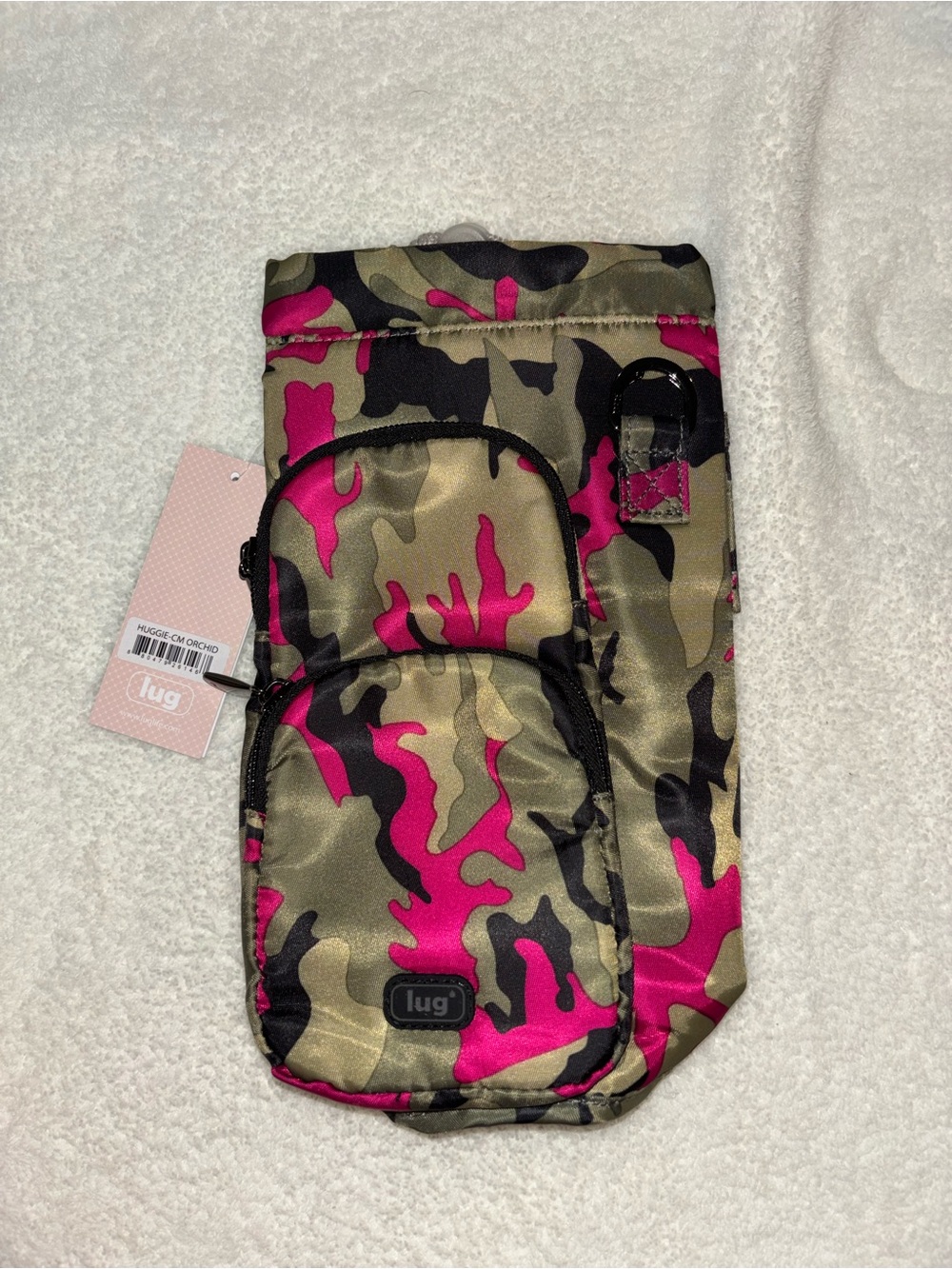 NWT lug huggie water bottle holder crossbody bag case camo orchid pink green